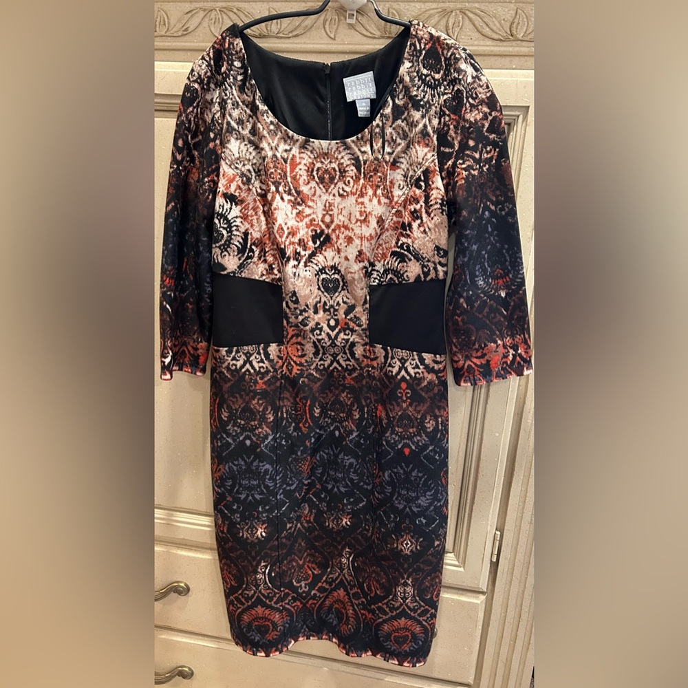 Multicolor Knit Dress, Size 10,Scoop Neck,3/4 Slvs,Waist Detail,Zipper Rabbit